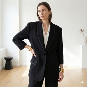 Vintage 1980s black wool blazer with luxe details - size Small (S)
